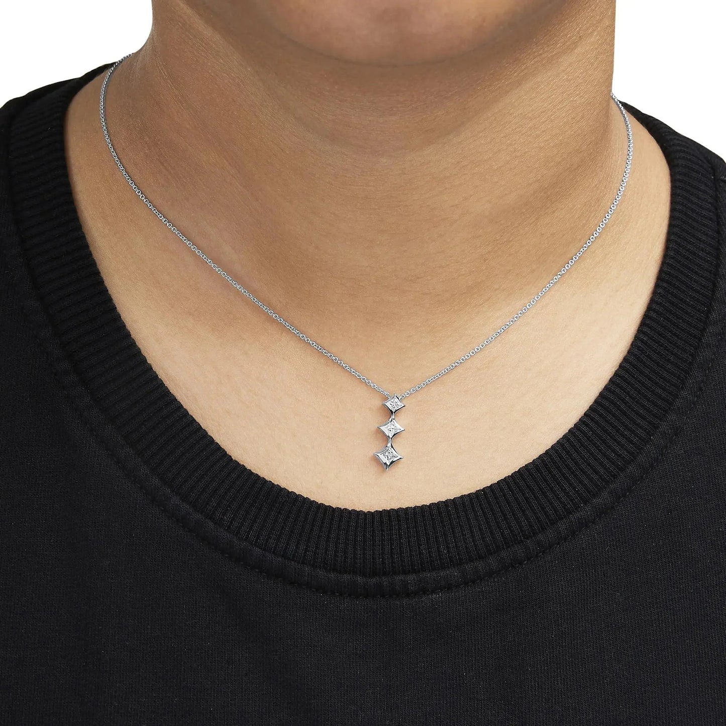 10K Gold 1/5 Cttw Princess Cut Diamond 3 Stone Drop 18" Pendant Necklace (H - I Color, SI2 - I1 Clarity) - Anti Spier - Anti Spier - necklace