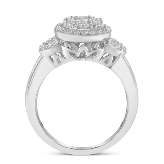 10K White Gold 1.0 Cttw Diamond Oval Cluster with Halo Vintage - Inspired Art Deco Buckle Style Statement Ring (G - H Color, SI1 - SI2 Clarity) - Anti Spier - Anti Spier - ring