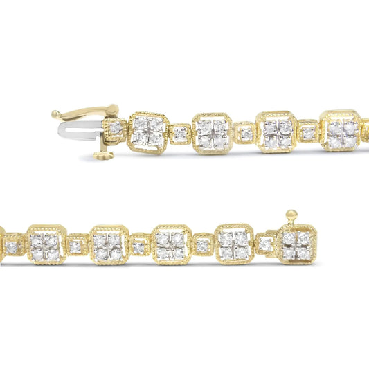 10K Yellow Gold 2.0 Cttw Diamond Square Link Bracelet (J - K Color, I2 - I3 Clarity) - Size 7.25" - Anti Spier - Anti Spier - bracelet
