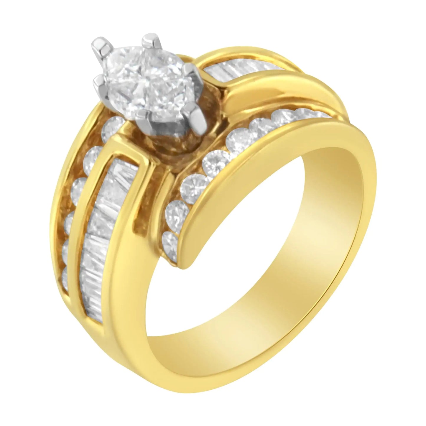 14KT Two-Toned Diamond Cocktail Ring (1 1/3 cttw, H-I Color, SI1-SI2 Clarity) - Anti Spier