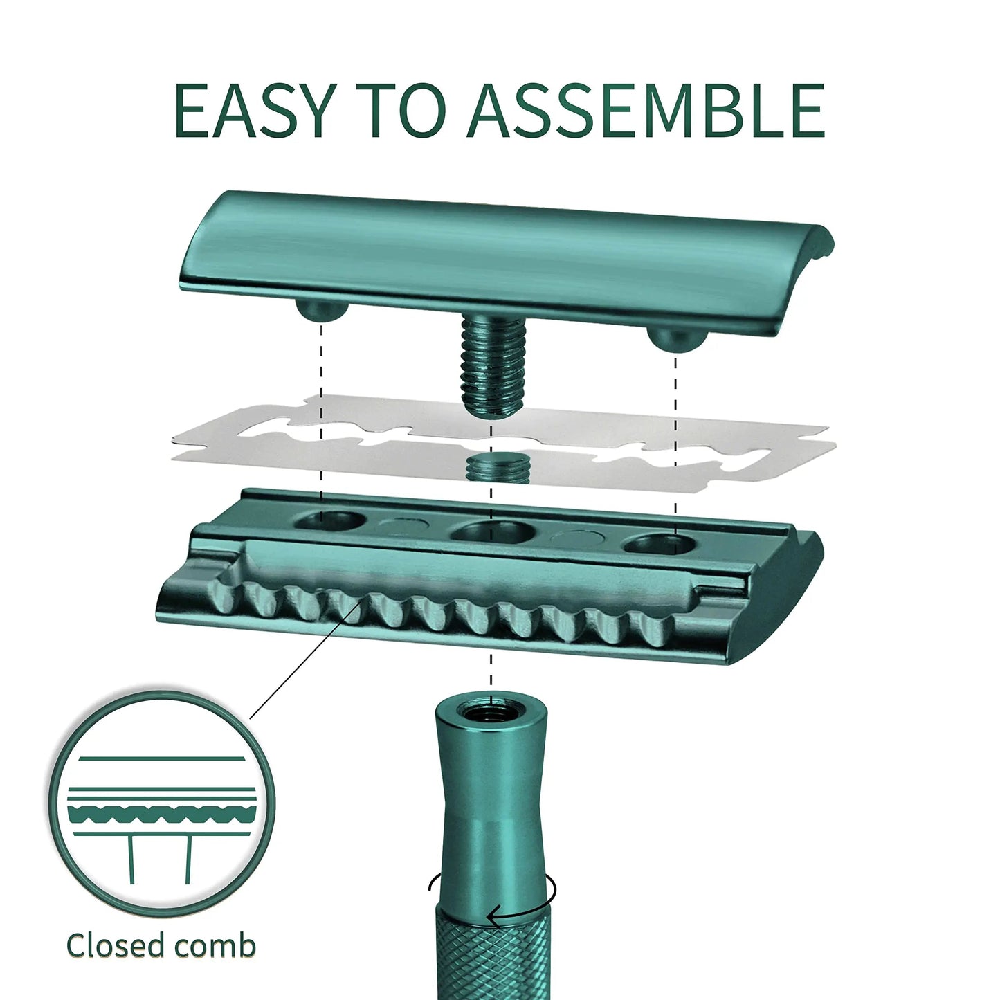 Bambaw Men Safety Razor with 5 Double Edge Safety Razor Blades, Single Blade Razor for Men & Women, Plastic Free Metal Razor – Sea Green 1 Count (Pack of 1) Sea Green Razor Anti Spier