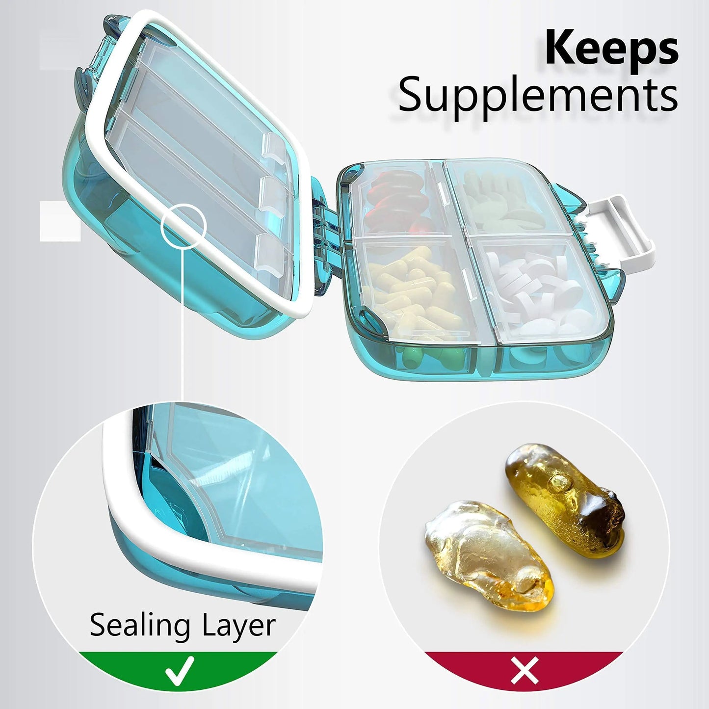 Travel Pill Organizer Moisture Proof Pill Box Daily Medicine 7 Compartments Anti Spier