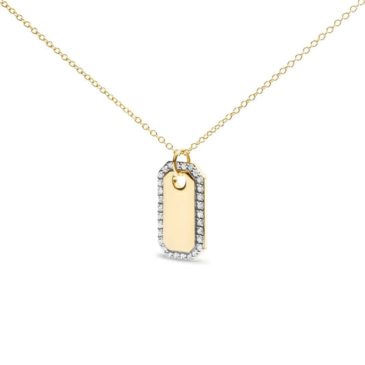 14K Yellow Gold 1/4 Cttw Diamond Halo Octagonal Dog Tag Pendant 18" Necklace (I-J Color, I2-I3 Clarity) Anti Spier