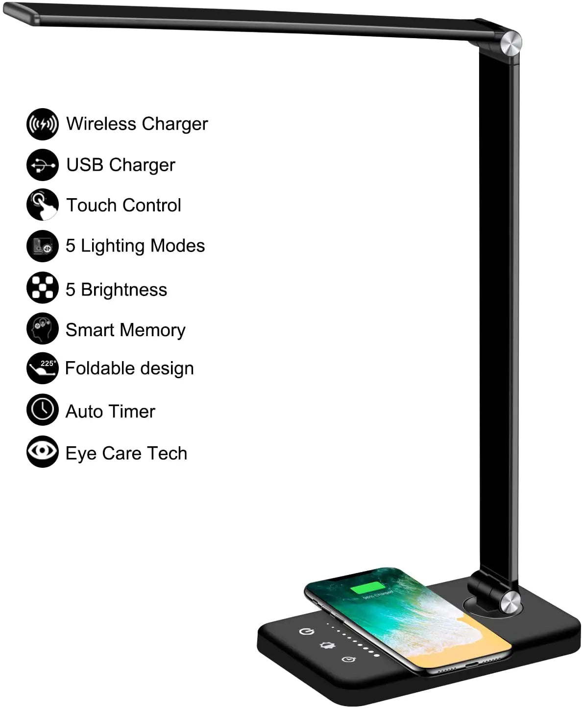 5 Lighting Mode LED Desk Lamp + Wireless Phone Charger Anti Spier