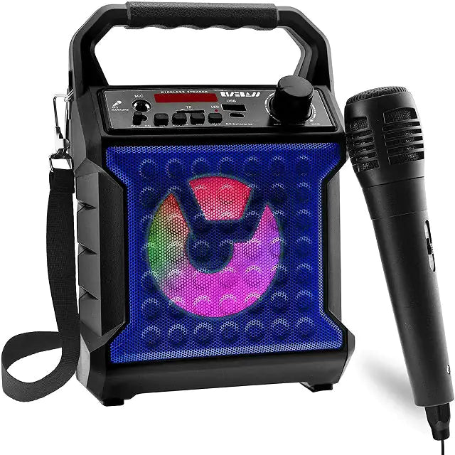 Risebass Portable Karaoke Machine with Microphone - Home Karaoke System with Party Lights for Kids and Adults - Rechargeable USB Speaker Set with FM Radio, SD/TF Card Support, and AUX-in Anti Spier