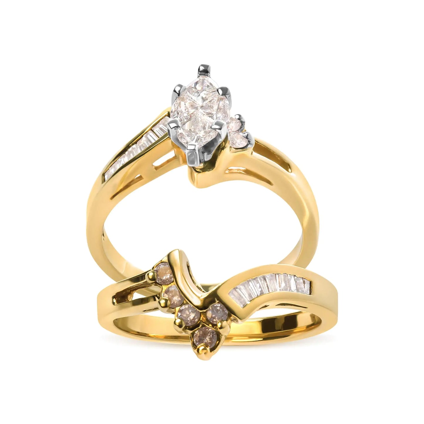 14K Two Tone 3/4 Cttw Diamond Engagement Ring Set (H-I Color, SI1-SI2 Clarity) - Anti Spier