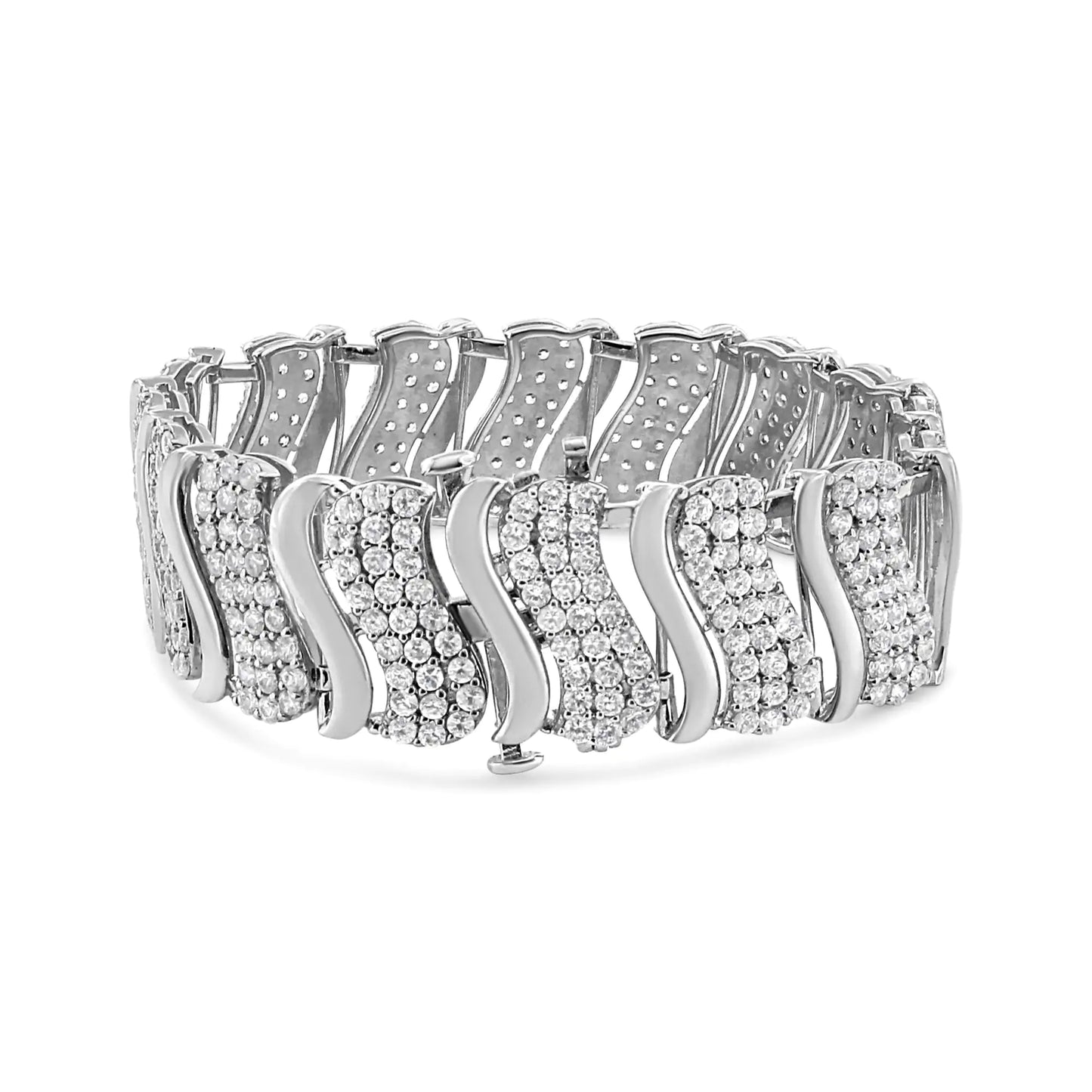 14K Gold 15.0 Cttw Diamond Chevron Wave 7.25" Inch Link Bracelet (J-K Color, I1-I2 Clarity) - Anti Spier