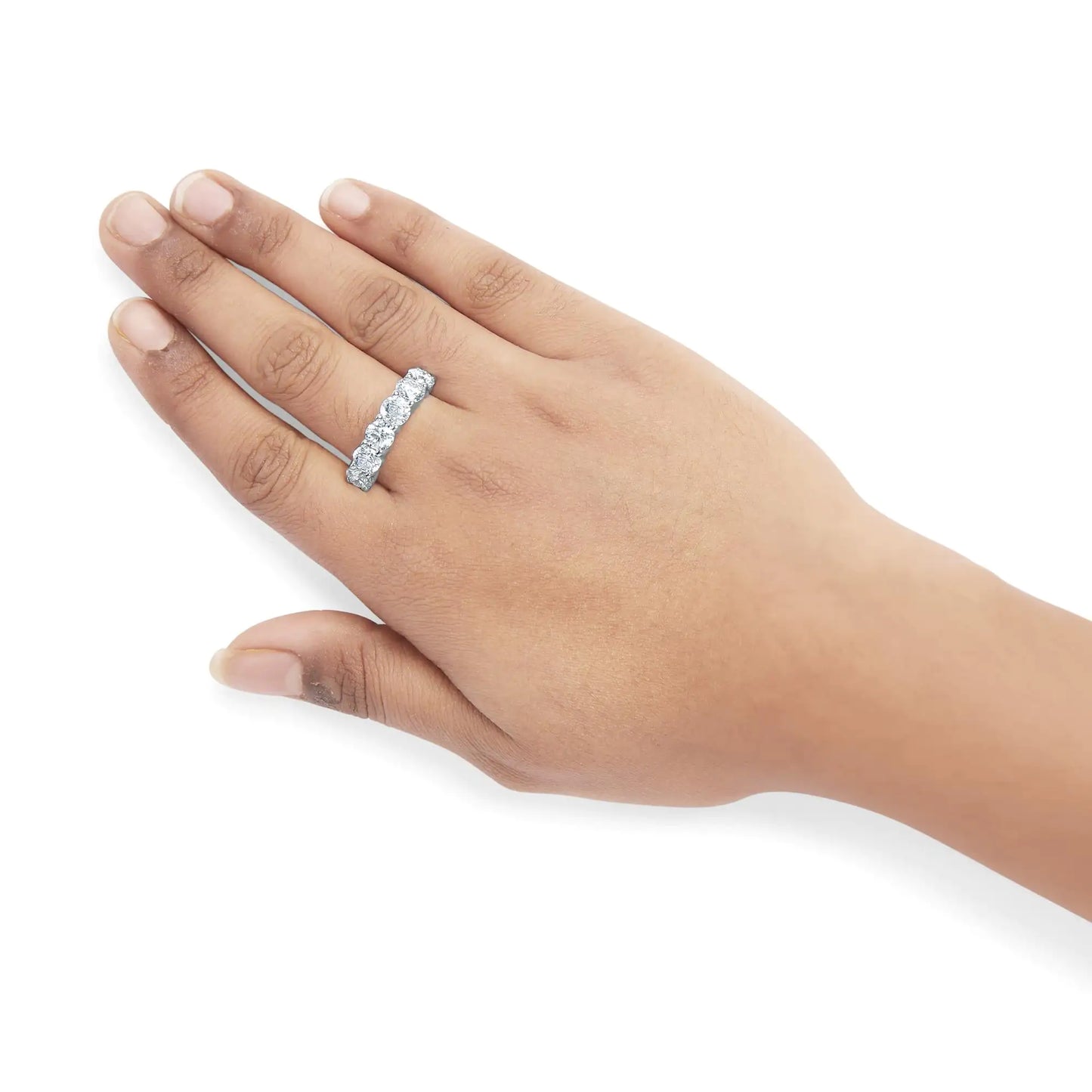 14K White Gold 3.0 Cttw Lab-Grown Diamond Shared Prong Set 6 Stone Band Ring (G-H Color, VS2-SI1 Clarity) - Anti Spier