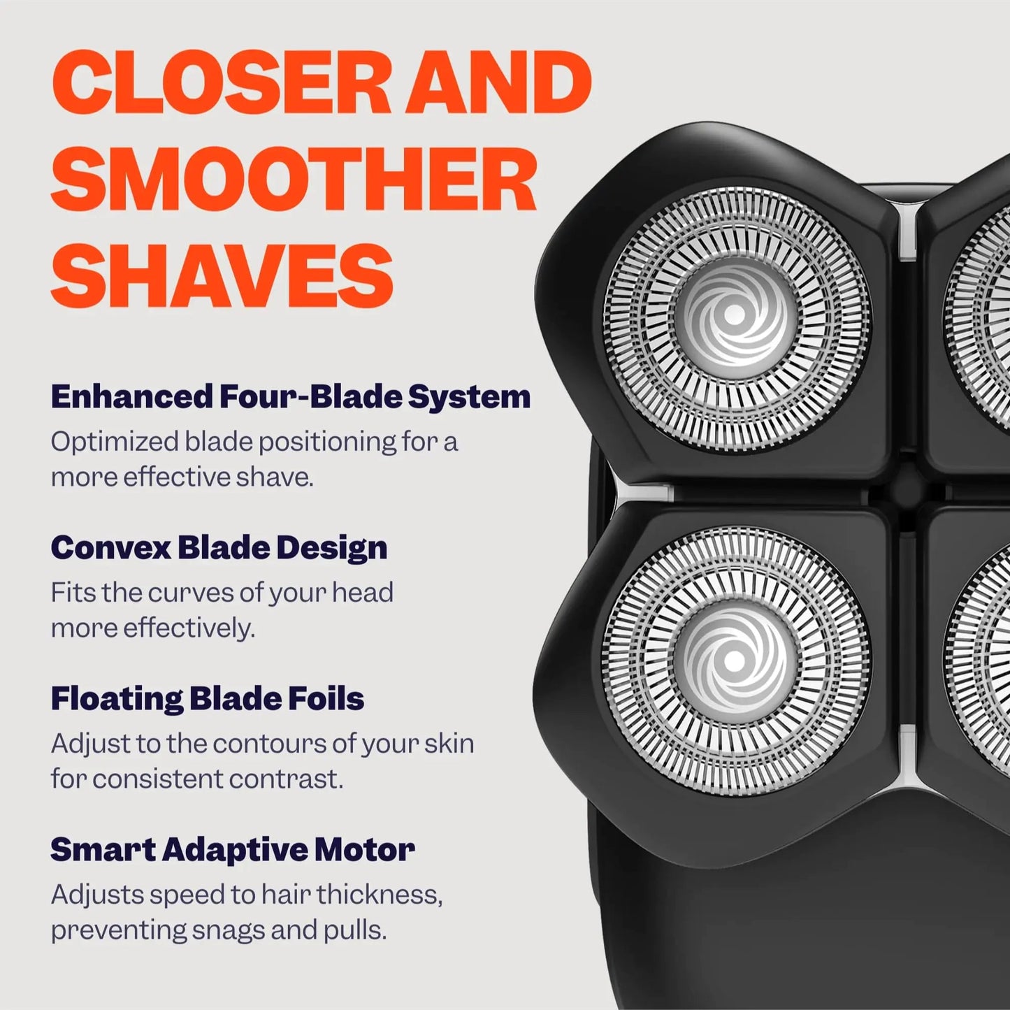 Freebird FlexSeries Pro Electric Head Shaver - Fast Smooth Head Shaver, Wet/Dry Shaving, Anti-Pinch, Rotary Electric Razor, USB Rechargeable, Cordless, 4 Flexible Blades, Ideal Gifts for Bald Men Anti Spier