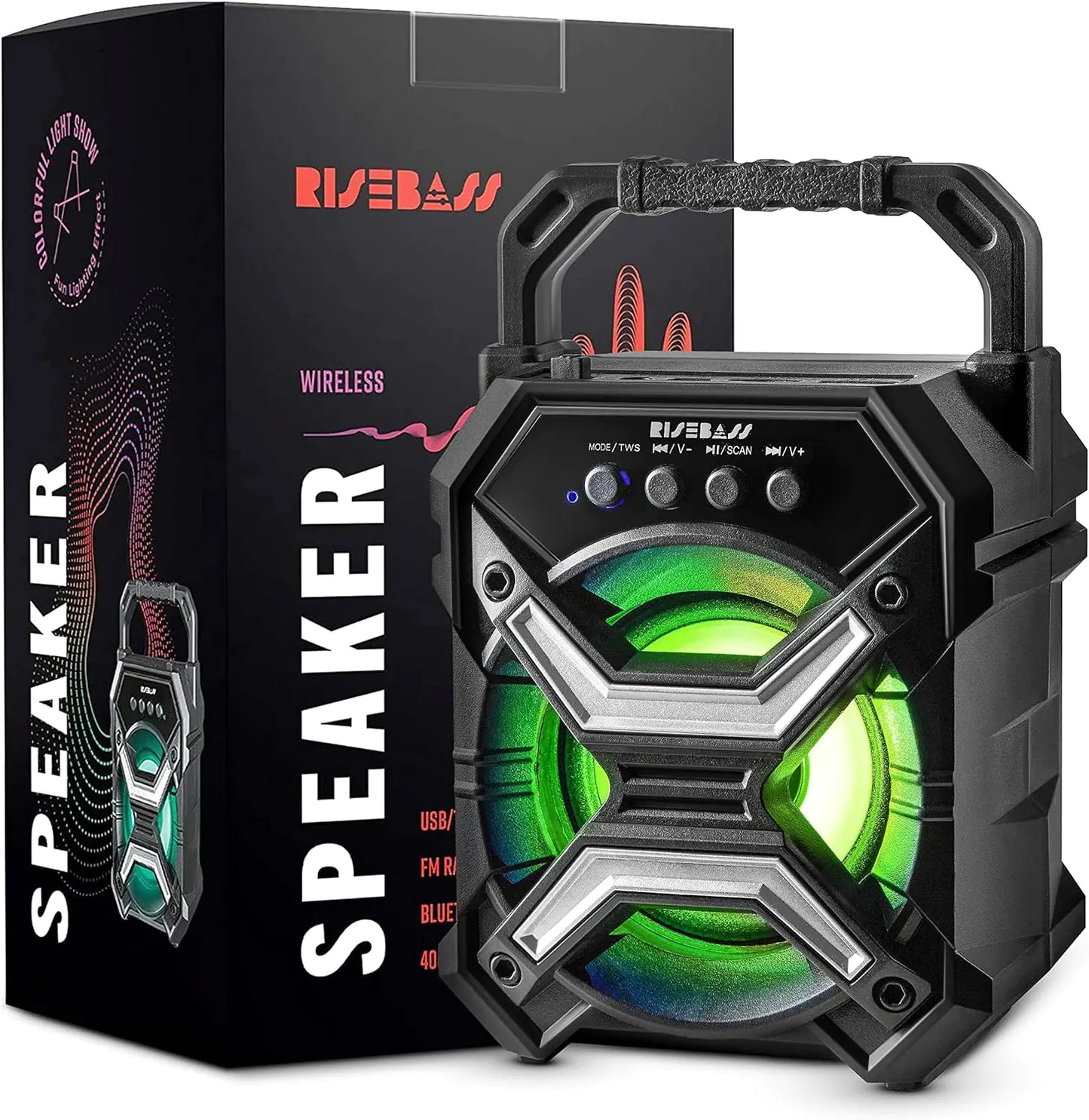 Portable Wireless Bluetooth Speaker with TWS Function - Rechargeable Bluetooth Speaker - LES flashing Lights - Anti Spier