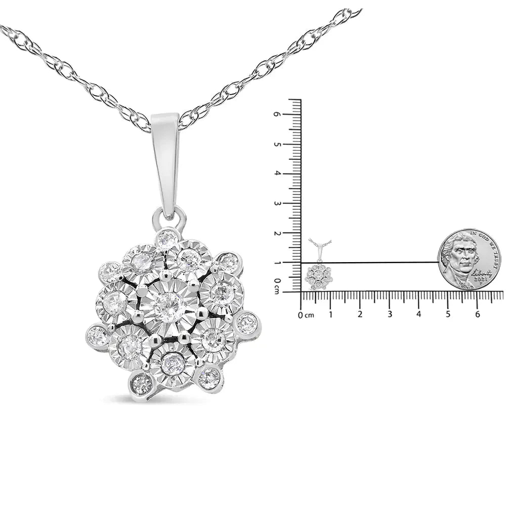 .925 Sterling Silver 1/4 Cttw Miracle Set Diamond Floral Cluster 18" Pendant Necklace for Women (I - J Color, I1 - I2 Clarity) - Anti Spier - Anti Spier - necklace