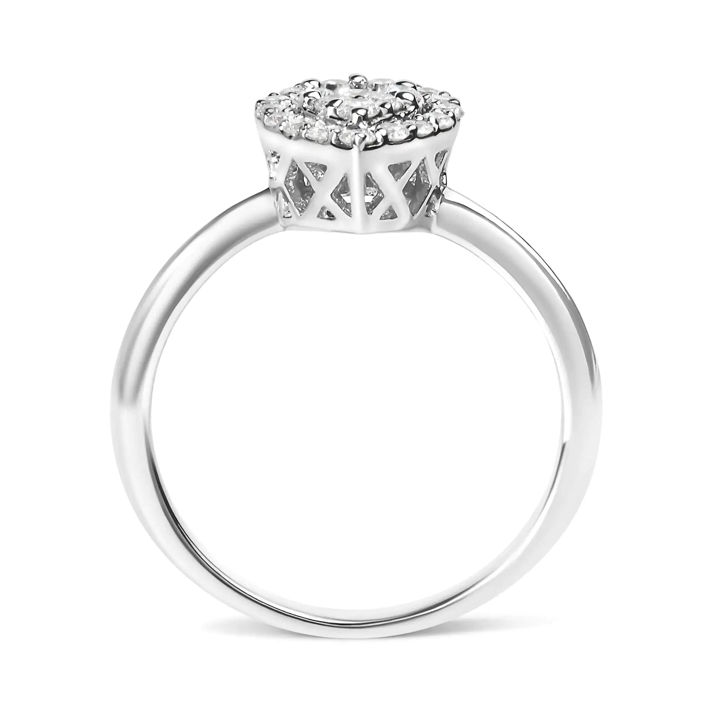 .925 Sterling Silver 3/8 Cttw Lab Grown Diamond Cluster and Halo Pear Promise Ring (G - H Color, VS2 - SI1 Clarity) - Size 7 - Anti Spier - Anti Spier - ring