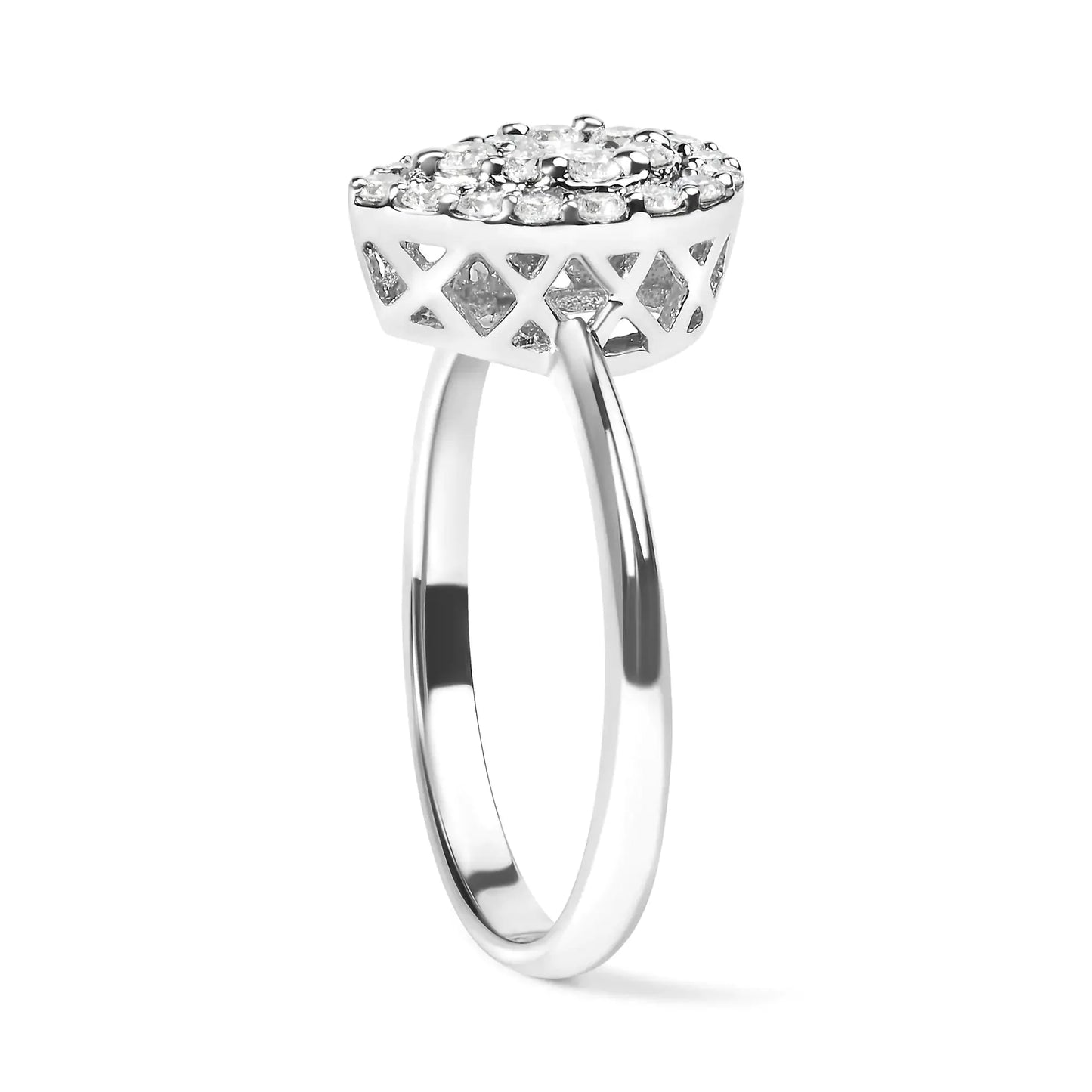 .925 Sterling Silver 3/8 Cttw Lab Grown Diamond Cluster and Halo Pear Promise Ring (G - H Color, VS2 - SI1 Clarity) - Size 7 - Anti Spier - Anti Spier - ring