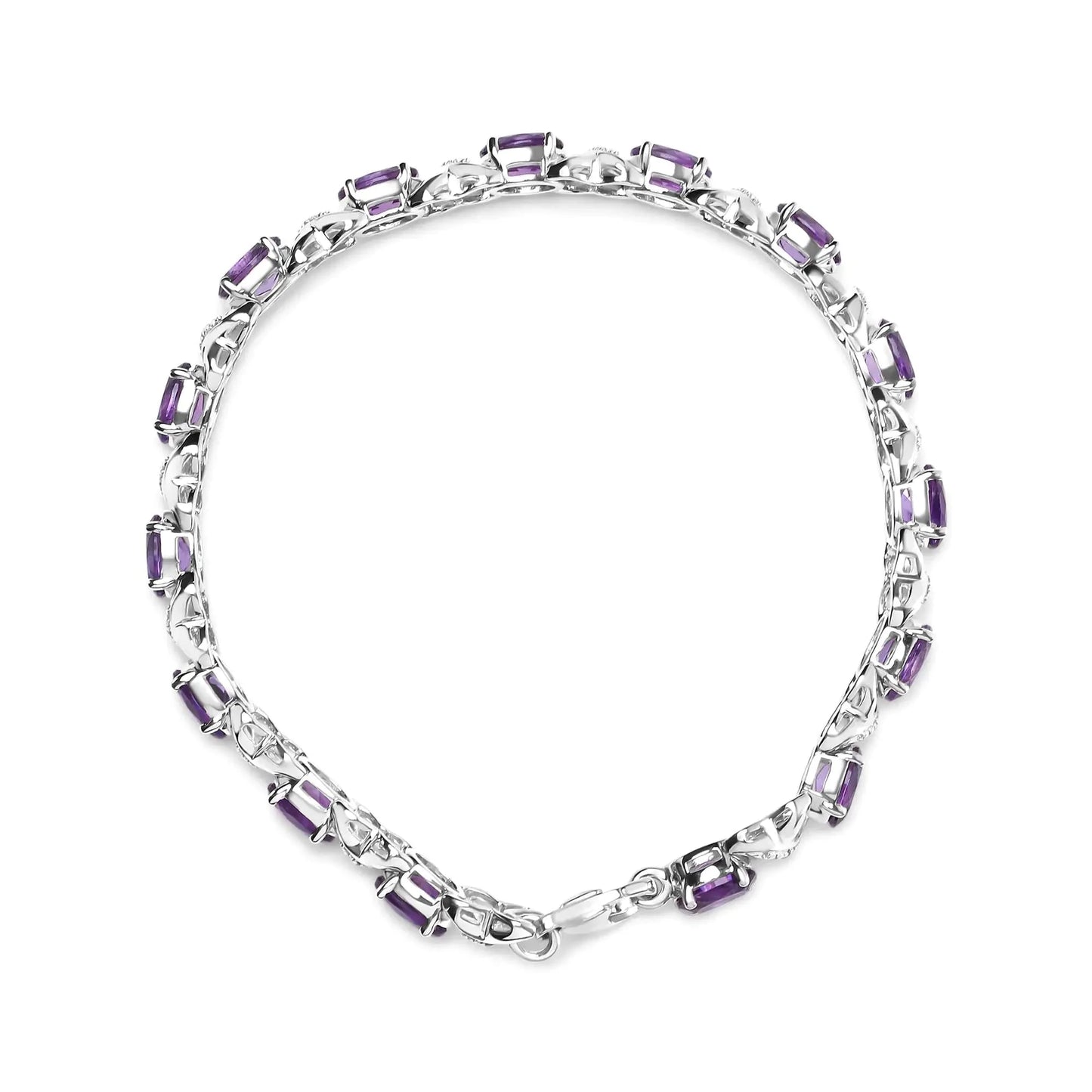 .925 Sterling Silver 7x5mm Oval Amethyst and Diamond Accent X - Link Bracelet (H - I Color, SI1 - SI2 Clarity) - Size 7" - Anti Spier - Anti Spier - bracelet
