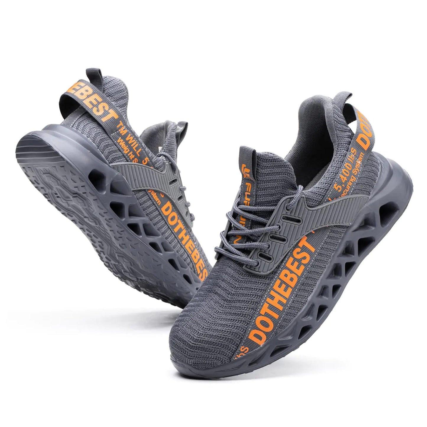 Furuian Steel Toe Sneakers for Men Women Lightweight Safety Shoes Comfortable Puncture Proof Slip On Indestructible Work Shoes 6.5 Women/5 Men Waterproof Grey Anti Spier