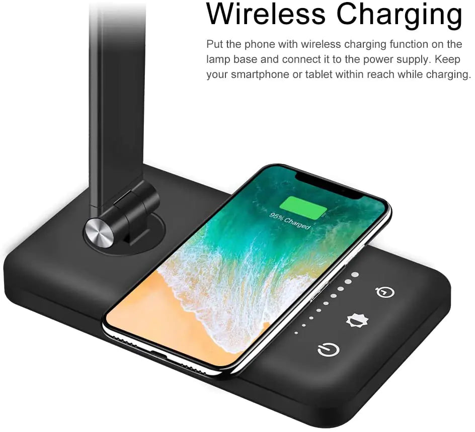 5 Lighting Mode LED Desk Lamp + Wireless Phone Charger Anti Spier