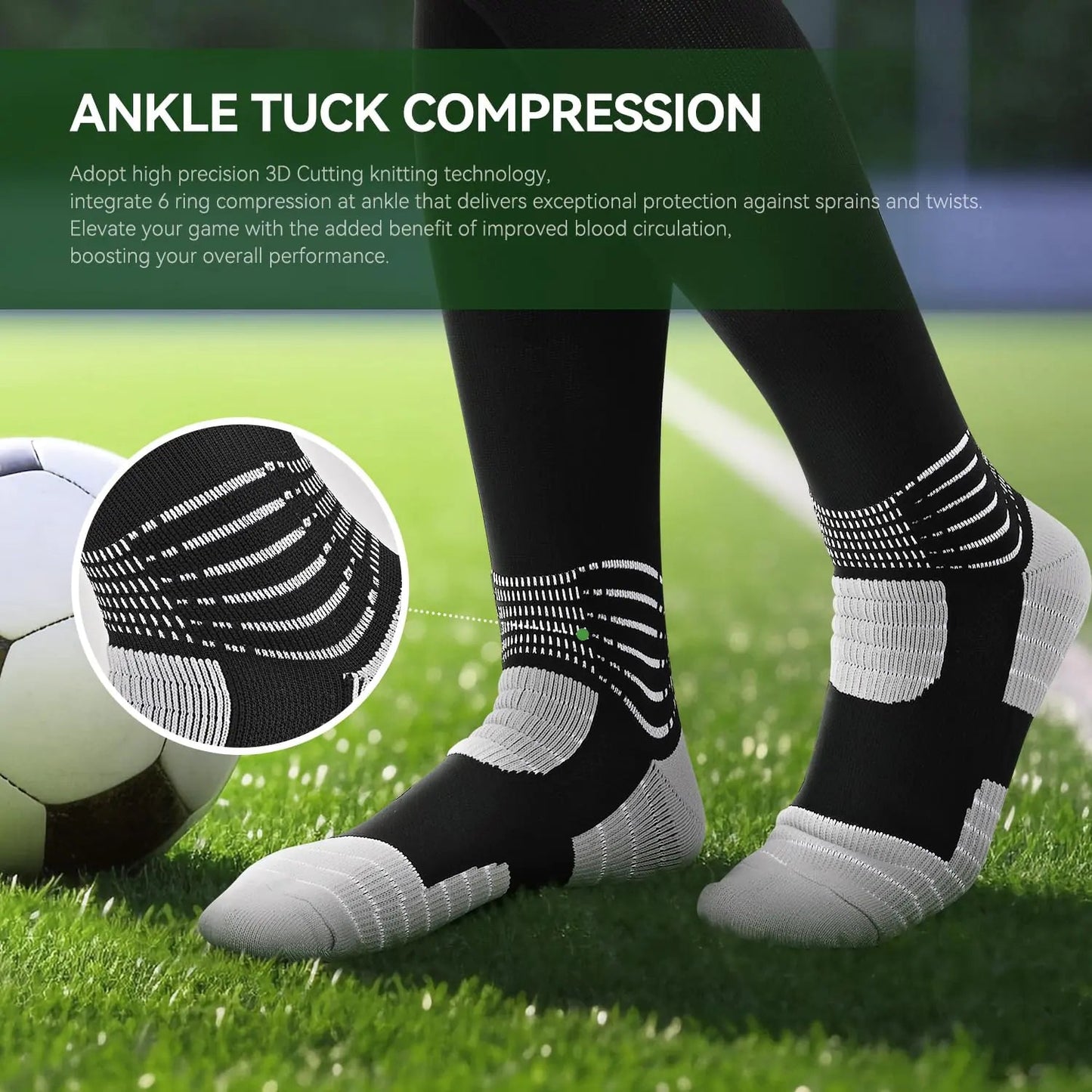 IRAMY Compressive Soccer Socks Ankle Compression Support Coolmax Wicking Anti-Slip Football Baseball Softball 1/2/3 Packs Small Red-two Packs Anti Spier