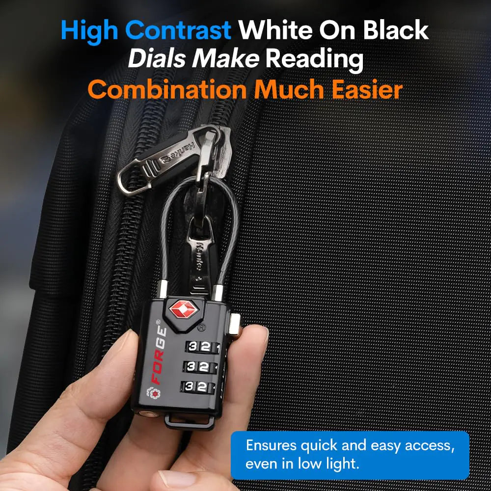 TSA Approved Cable Luggage Locks, Re-settable Combination with Alloy Body Black Single Pack Anti Spier