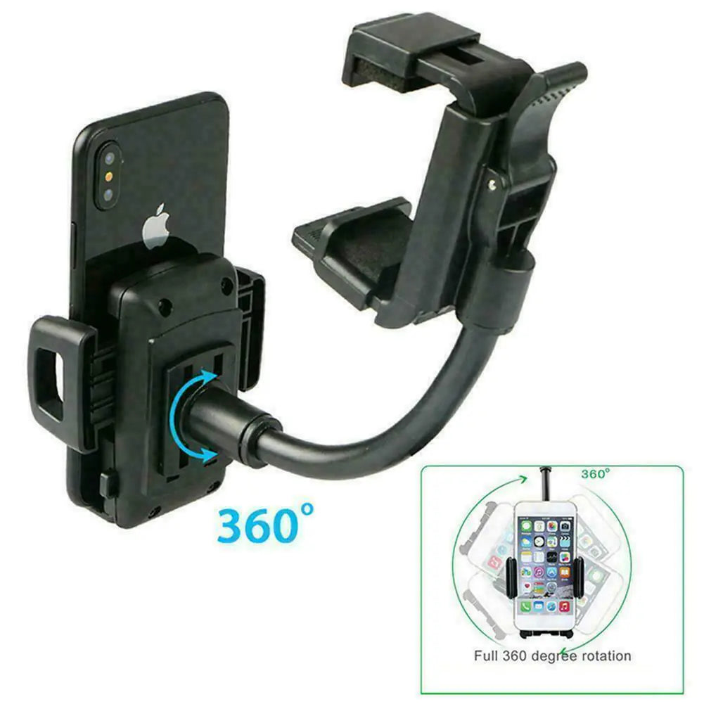 Universal 360° Car Rearview Mirror Mount Stand Holder Cradle For Cell Phone GPS Anti Spier