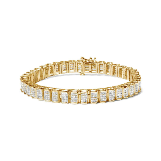 14K Gold 5.00 Cttw Square Princess Cut White Diamond Rectangular Invisible Set Link Tennis Bracelet (H-I Color, SI2-I1 Clarity) - 7.25” Inches - Anti Spier