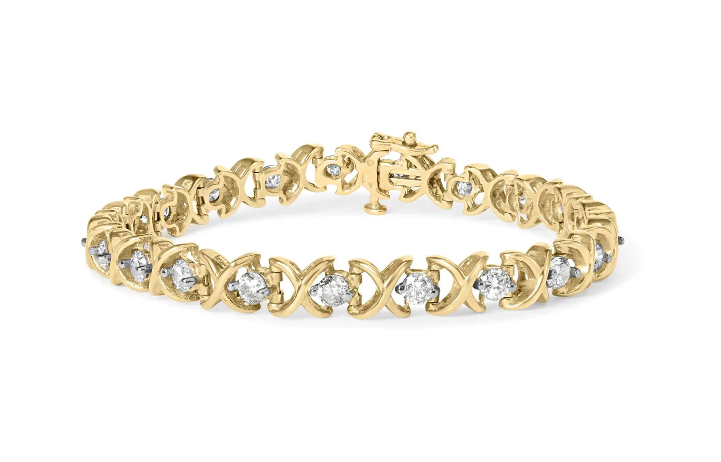 14K Yellow Gold 5.00 Cttw Round-Cut Diamond X-Link 7.5" Bracelet (J-K Color, I1-I2 Clarity) - Anti Spier