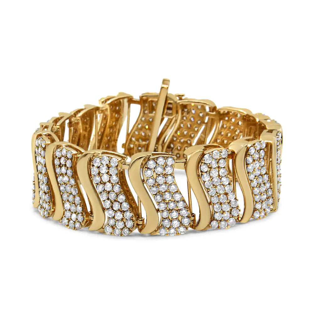 14K Gold 15.0 Cttw Diamond Chevron Wave 7.25" Inch Link Bracelet (J-K Color, I1-I2 Clarity) - Anti Spier