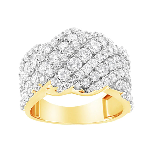 10K Yellow Gold 3.00 Cttw Diamond Multi Row Cluster Band Ring (I-J Color, I3 Clarity) - Anti Spier