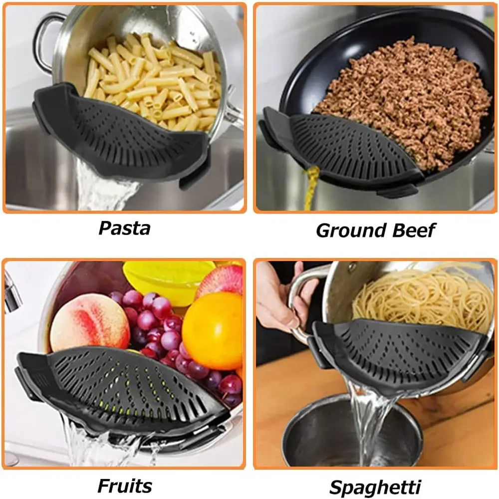 Multi-Functional Silicone Clip-On Strainer Anti Spier