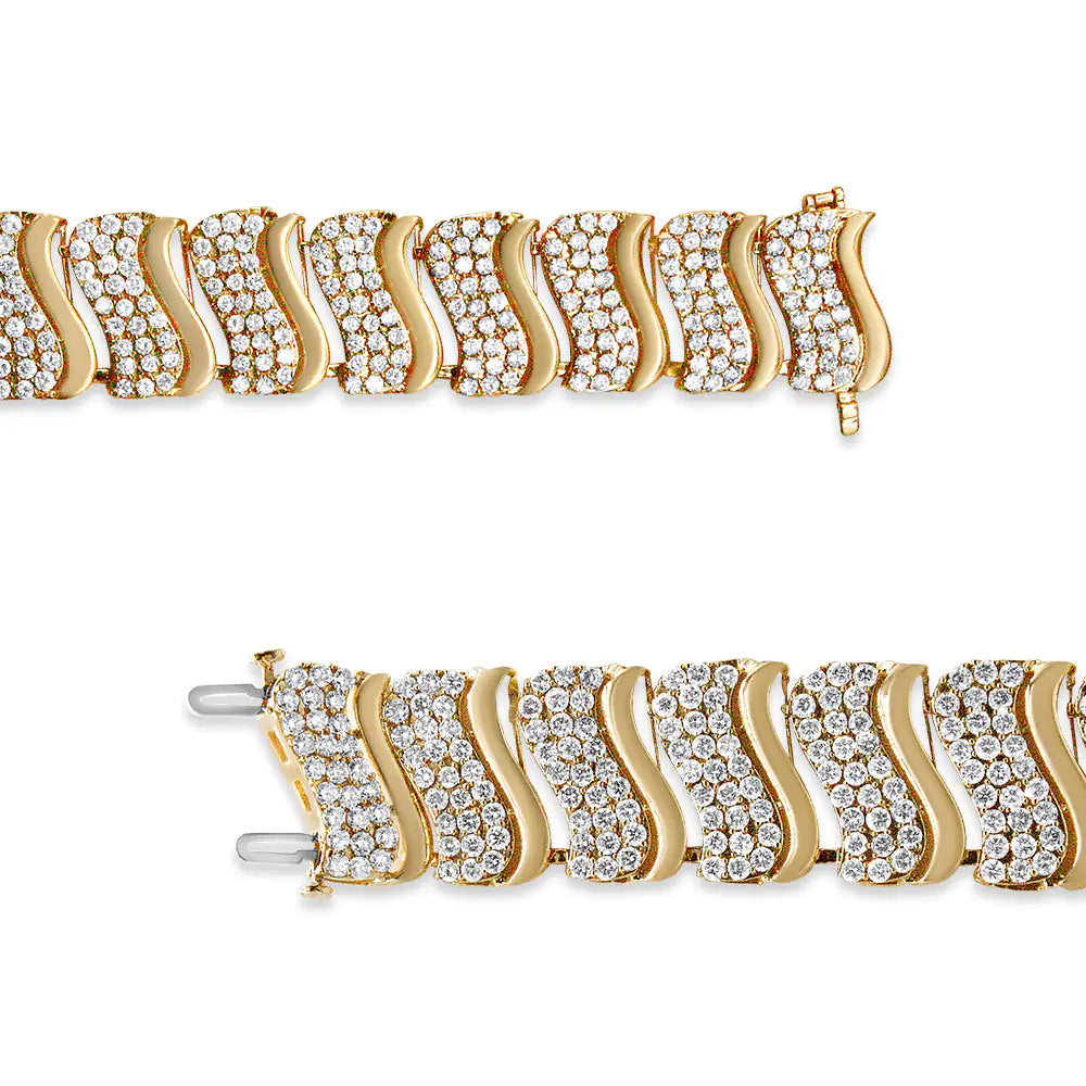 14K Gold 15.0 Cttw Diamond Chevron Wave 7.25" Inch Link Bracelet (J-K Color, I1-I2 Clarity) - Anti Spier