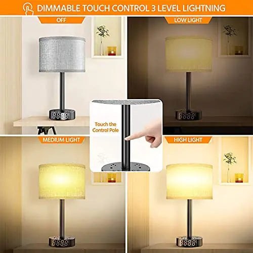 Bedside Table Lamp Alarm Clock Charging - 3 Brightness Level Anti Spier