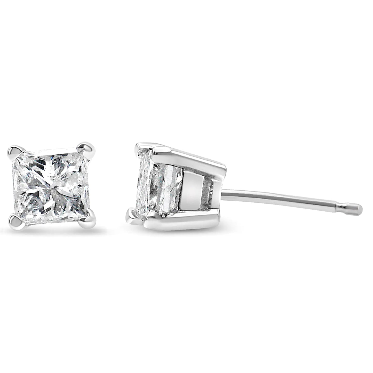 14k White Gold 1/5 Cttw Princess-cut Diamond Petite Stud Earrings (I-J, I2-I3) - Anti Spier