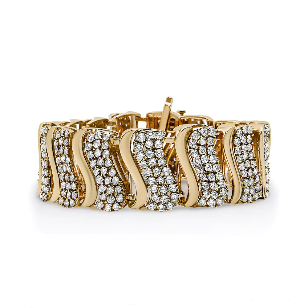 14K Gold 15.0 Cttw Diamond Chevron Wave 7.25" Inch Link Bracelet (J-K Color, I1-I2 Clarity) - Anti Spier