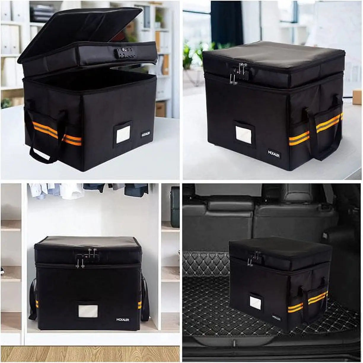 Fireproof Document Organizer with Lock, Upgraded 2 Layer File Box Organizer, Portable Office/Home Collapsible File Storage with Reflective Strip for Hanging Letter/Legal Size Folder/Certificate - Anti Spier