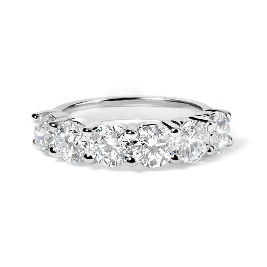 14K White Gold 3.0 Cttw Lab-Grown Diamond Shared Prong Set 6 Stone Band Ring (G-H Color, VS2-SI1 Clarity) - Anti Spier