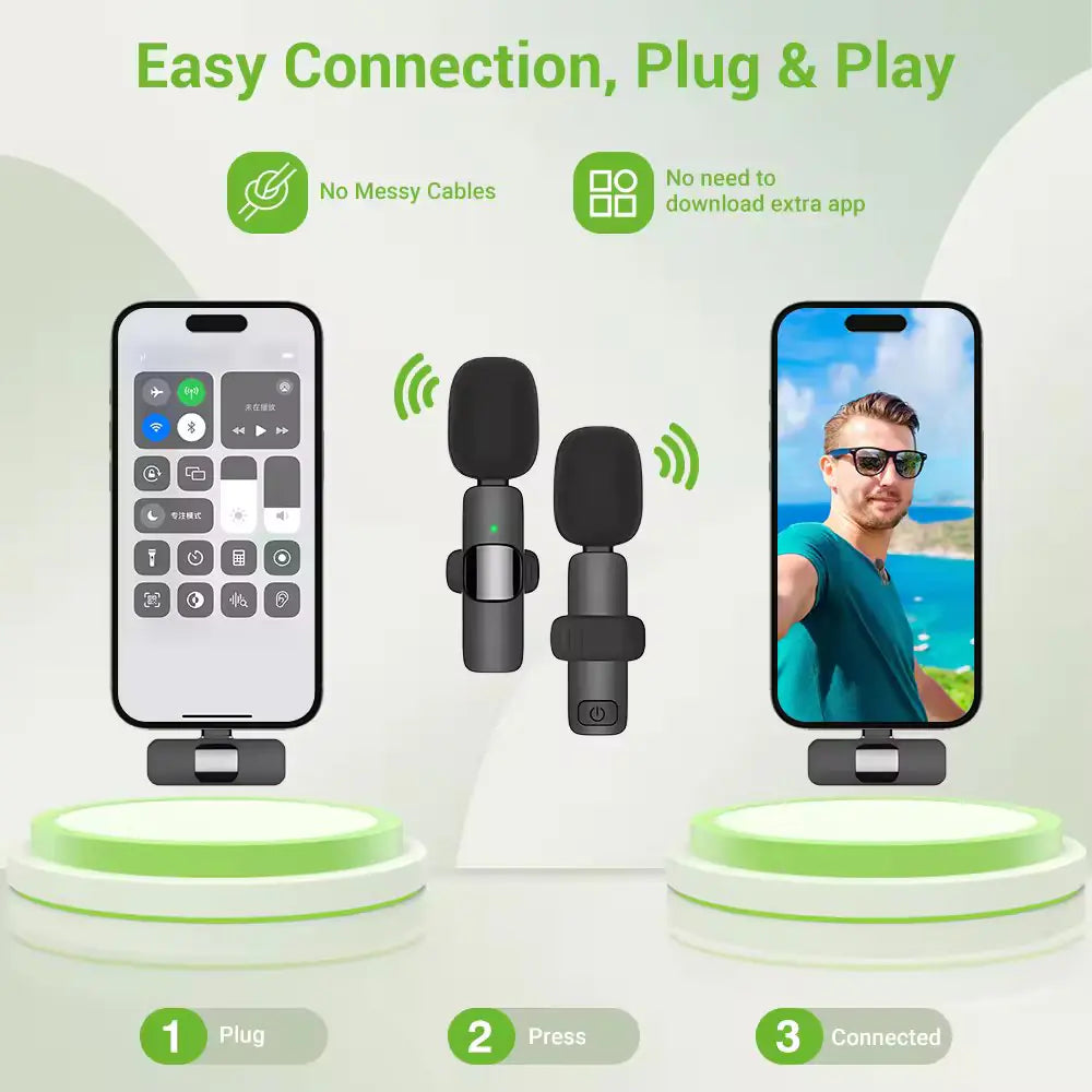 Wireless Stereo Lavalier Mini Lapel Smart Phone Microphone For Video Audio Anti Spier