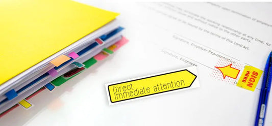 25 Ct. 1" x 1.7" Yellow Color Printed Sign Here Flags w/ Dispenser (2/Pack) Anti Spier