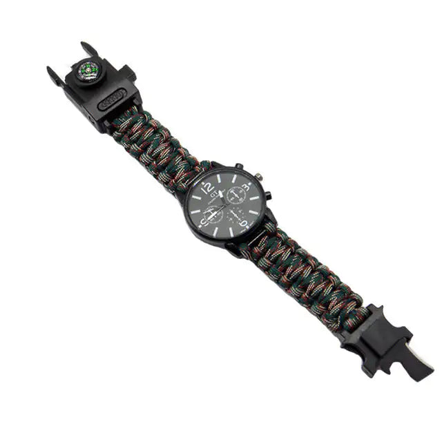 Outdoor Multi function Camping Survival Watch Bracelet Tools With LED Light Anti Spier