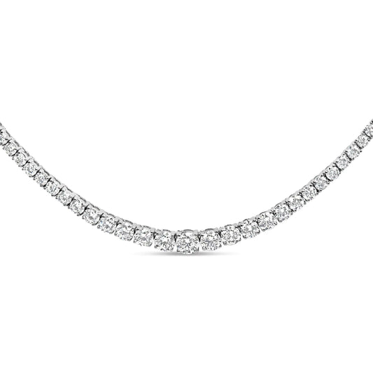 14K White Gold 10.0 Cttw Graduated Lab-Grown Diamond Tennis Necklace (F-G Color, VS2-SI1) - 18" Inches - Anti Spier