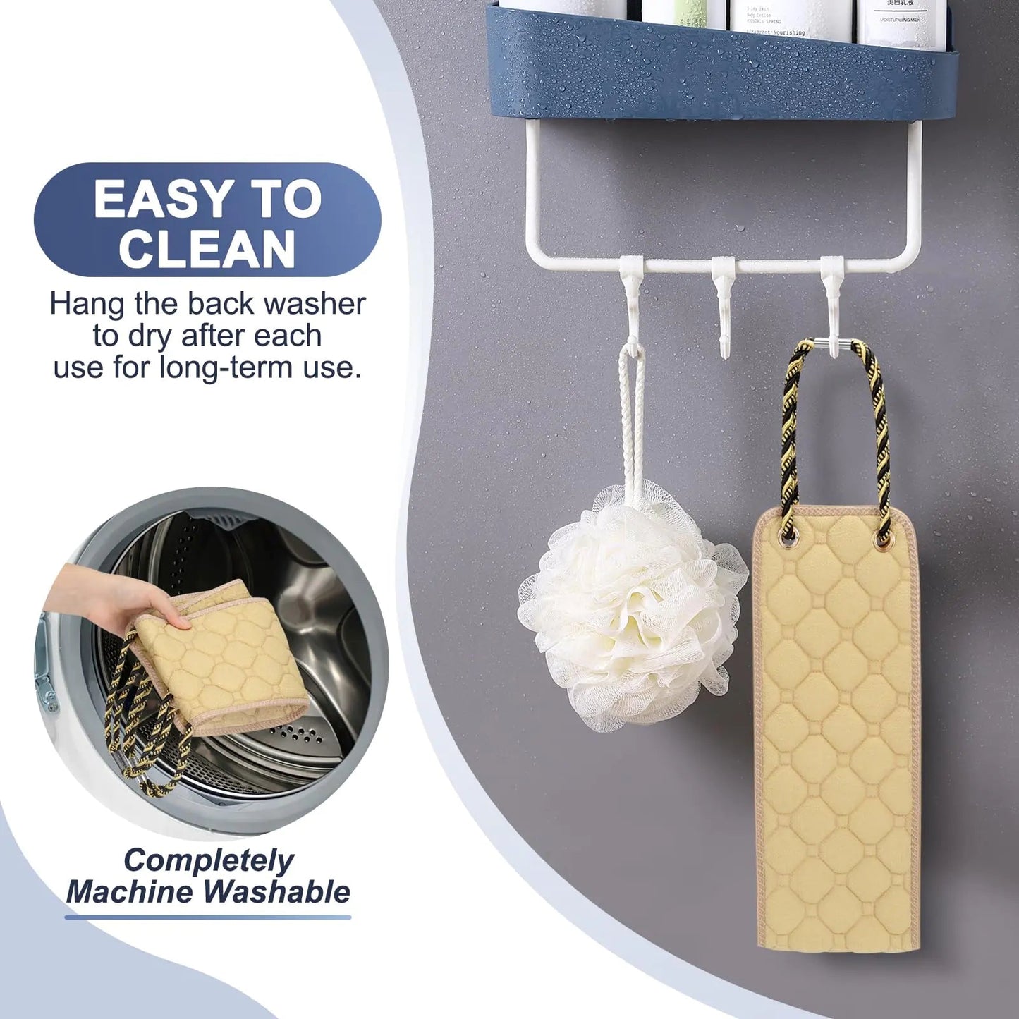 Exfoliating Back Scrubber with Handles, 39 Inch Double-Sided Back Exfoliator Body Scrub Towel, Exfoliating Washcloth Bath Tool for Use in Shower, Back Washer to Deep Clean Your Skin for Men & Women Beige (39*5.5 Inch) Anti Spier