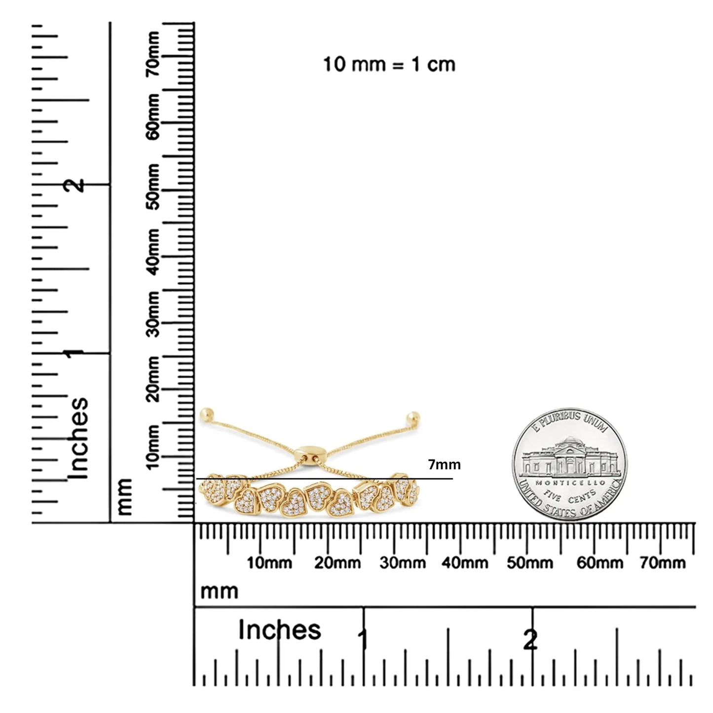 Yellow Gold Plated .925 Sterling Silver 1/2 Cttw Diamond Sideways Hearts Bolo Bracelet (H-I Color, I1-I2 Clarity) - 4β-10β Adjustable - Anti Spier