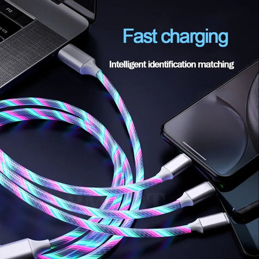 3 in 1 LED Fast Charging Cable Adapter For iPhone Micro USB Type C Charger Cord Anti Spier