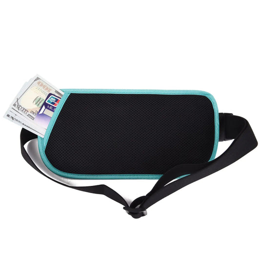RFID Blocking Money Belt for Men Women, Slim Fanny Pack for Travel,Running,Conceal Waist Wallet for Passport Holder,Phone,Cash(Black Mint Green) Black Mint Green Rfid Blocking & Belt Wide:1.45Inch Anti Spier