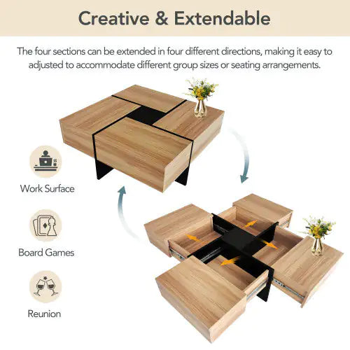 Unique Design Coffee Table With 4 Hidden Storage Compartments Anti Spier