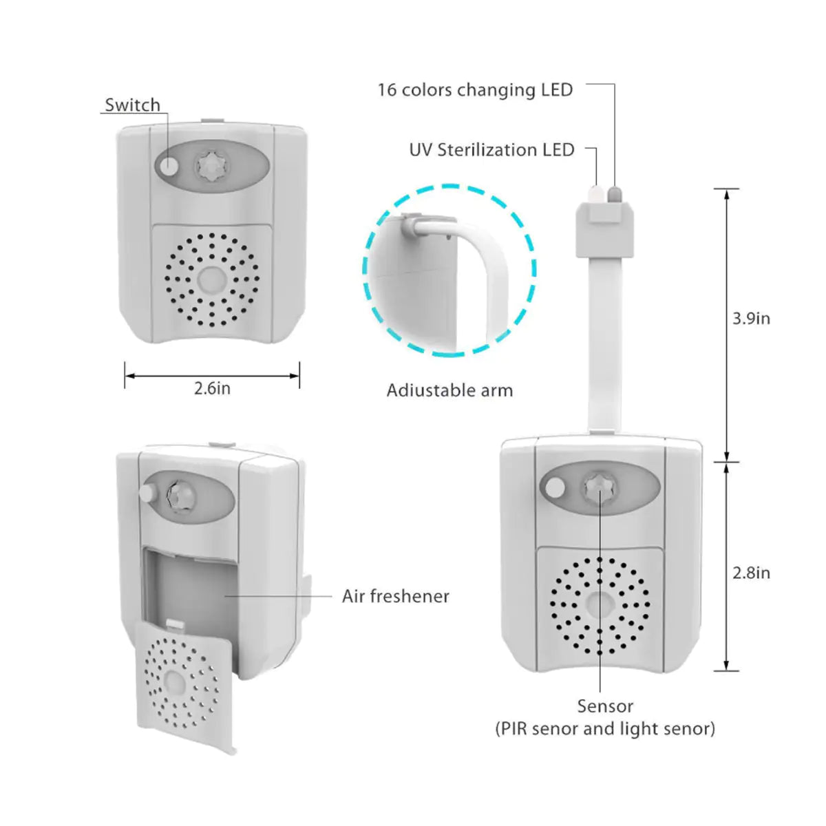 CLEAN BOWL UV Sanitizing Light For Germ Free Toilets With LED Motion Light Anti Spier