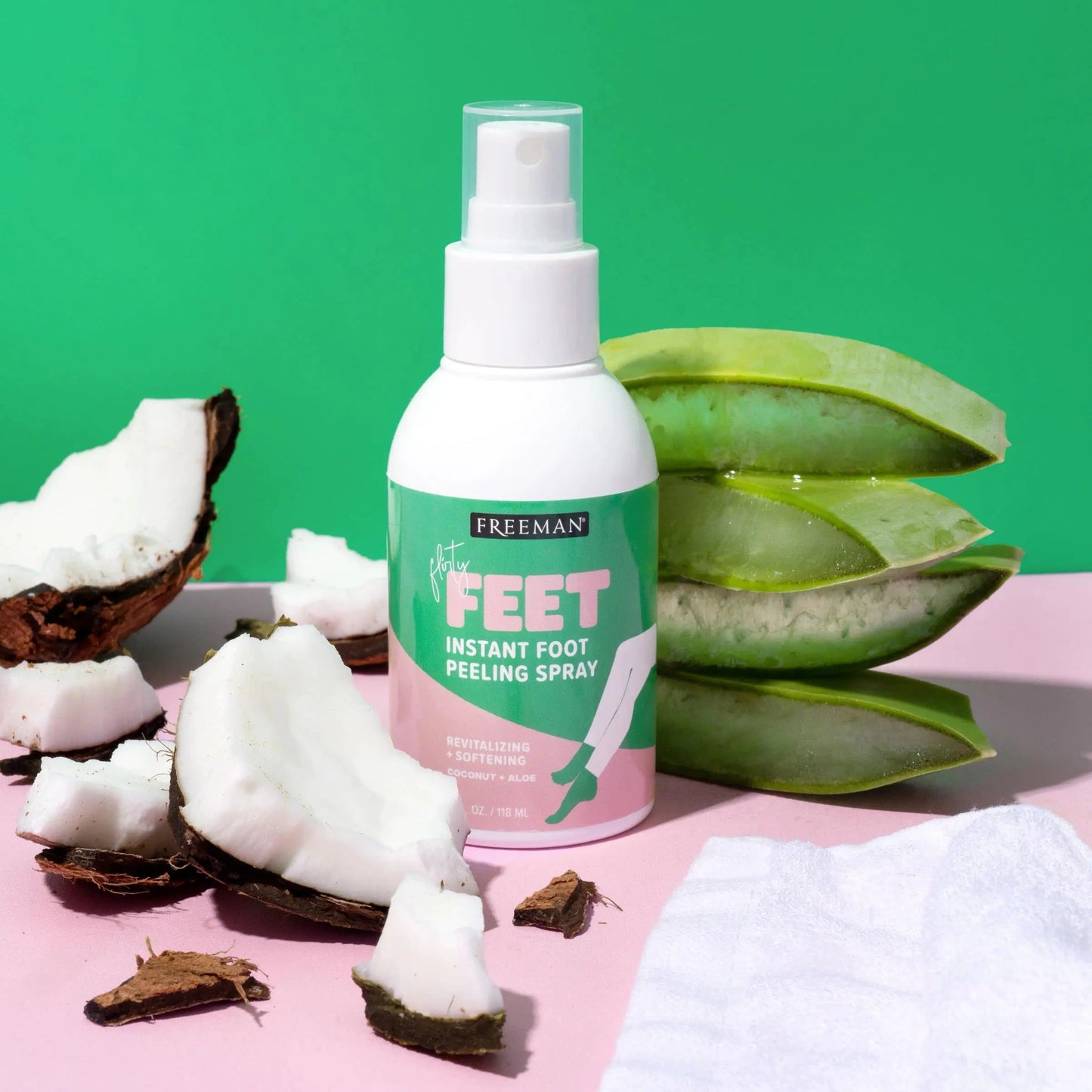 Freeman Flirty Feet Coconut and Aloe Instant Peeling Foot Spray, Softening Foot Peel Mask Exfoliates & Removes Dead Skin, Moisturizes Dry Feet, Clean Ingredients, 4 fl.oz./ 118 ml Bottle (Pack of 2) 4 Fl Oz (Pack of 2) Foot Peel Spray, 1 Count Anti Spier
