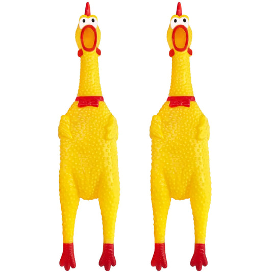 Xeehwb 2 Pcs Large Rubber ChickenScreaming Chicken Dog ToysYellow Rubber Squawking ChickenSqueaky Chicken ToysPrank Noise Maker Dog Toys 12 Inch