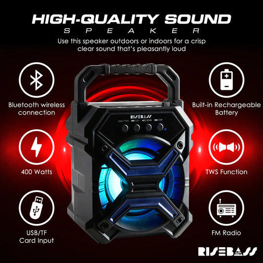 Portable Wireless Bluetooth Speaker with TWS Function - Rechargeable Bluetooth Speaker - LES flashing Lights - Anti Spier