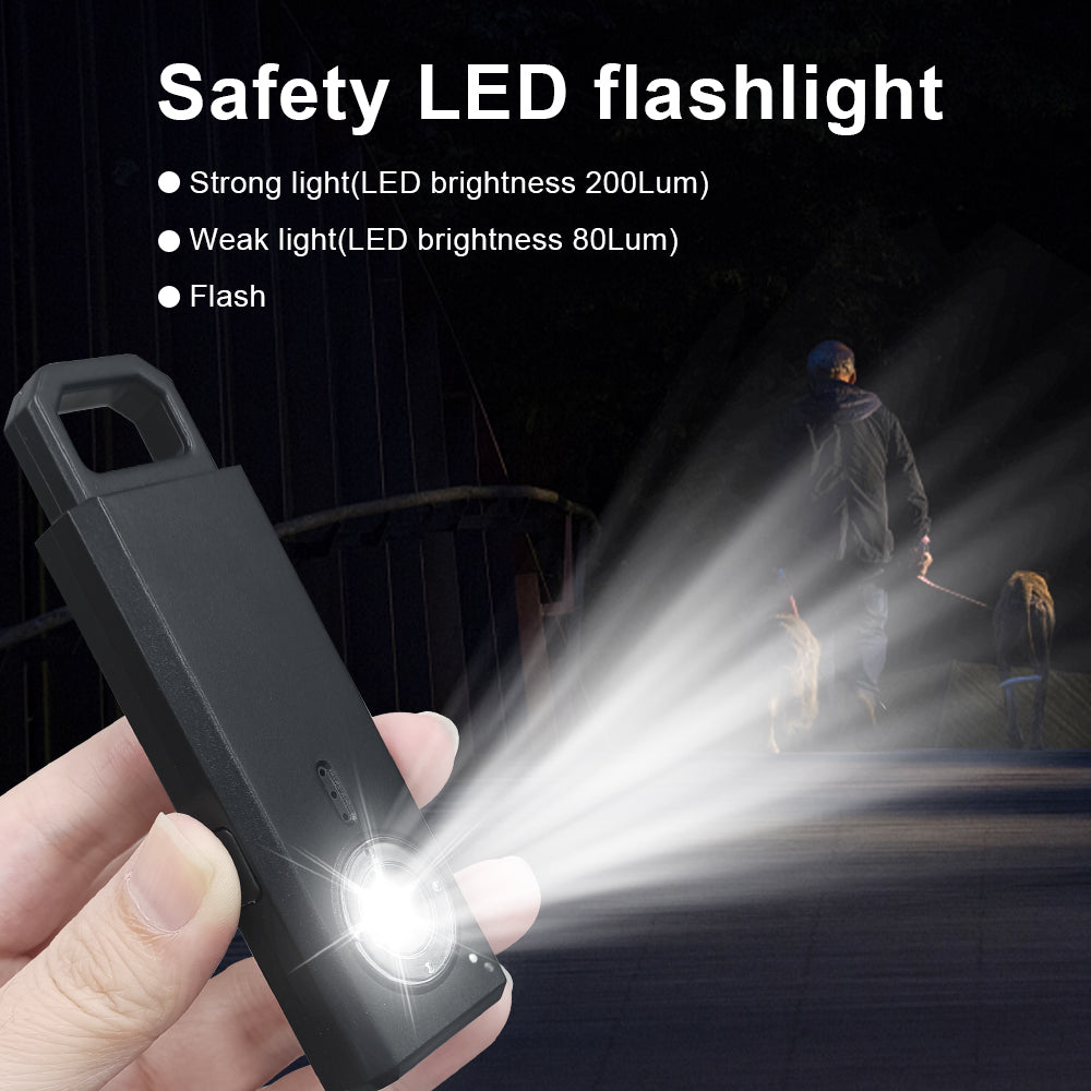 Be seen, be safe, and stay connected Personal Security Alarm with built-in light and charger.