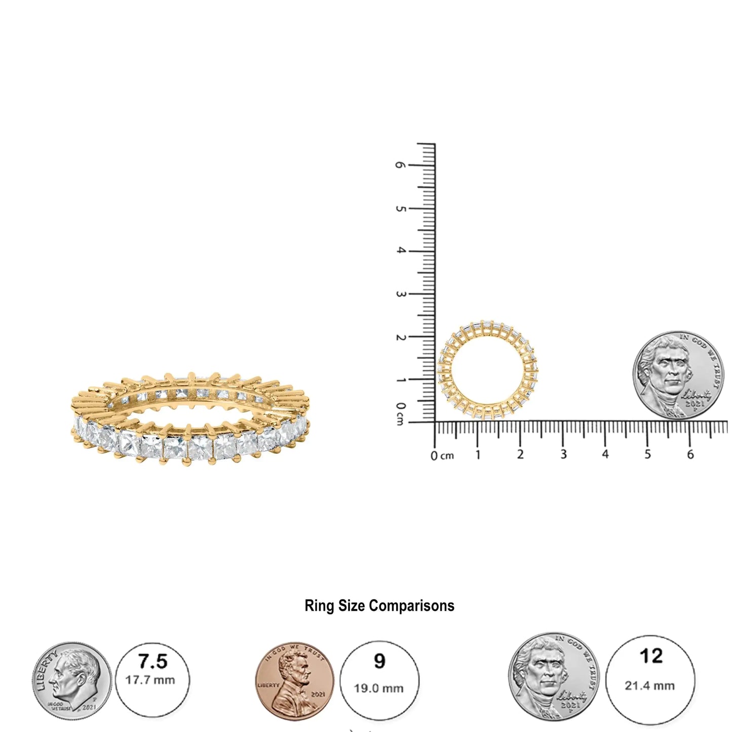 14K Yellow Gold 3.0 Cttw Shared Prong-Set Princess-cut Diamond Eternity Band Ring (H-I Color, SI1-SI2 Clarity) - Anti Spier