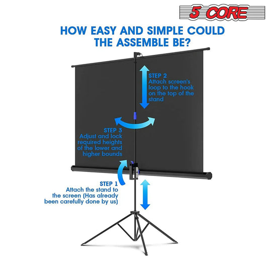 5Core Projector Screen with Tripod Stand 72" 4:3 Ultra HD Anti-Crease Indoor Outdoor Projection Anti Spier